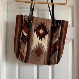 Boho blanket style wool carpet tote bag